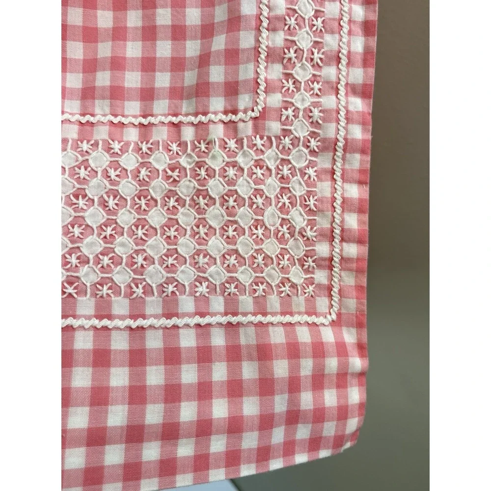 Half Apron Vtg Pink White Gingham Checkered Embroidery Farmhouse Pocket